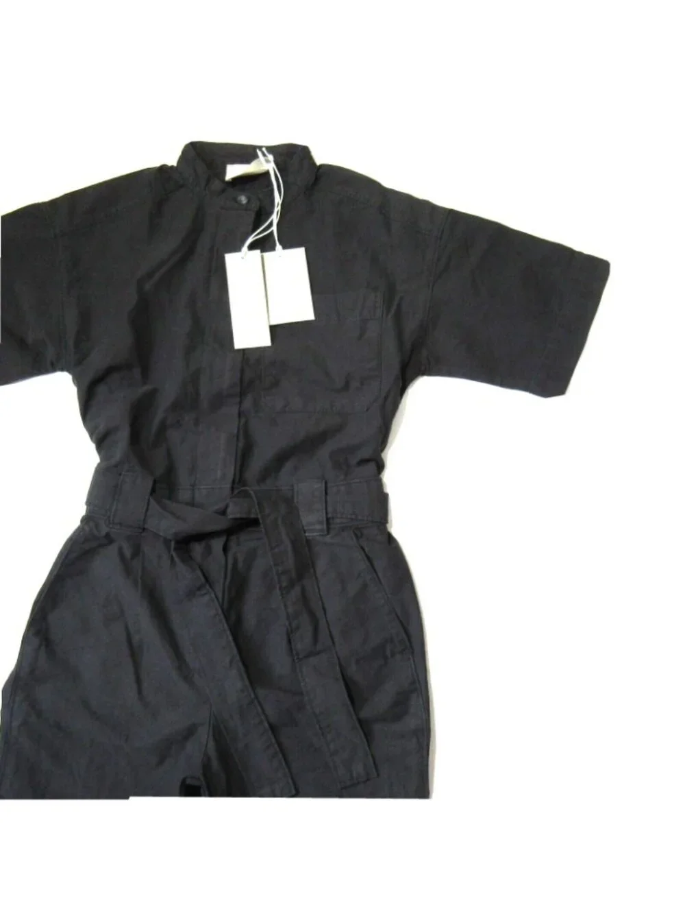 NWT Everlane The Fatigue Short-Sleeve Jumpsuit in Black Belted Cotton Utility 6